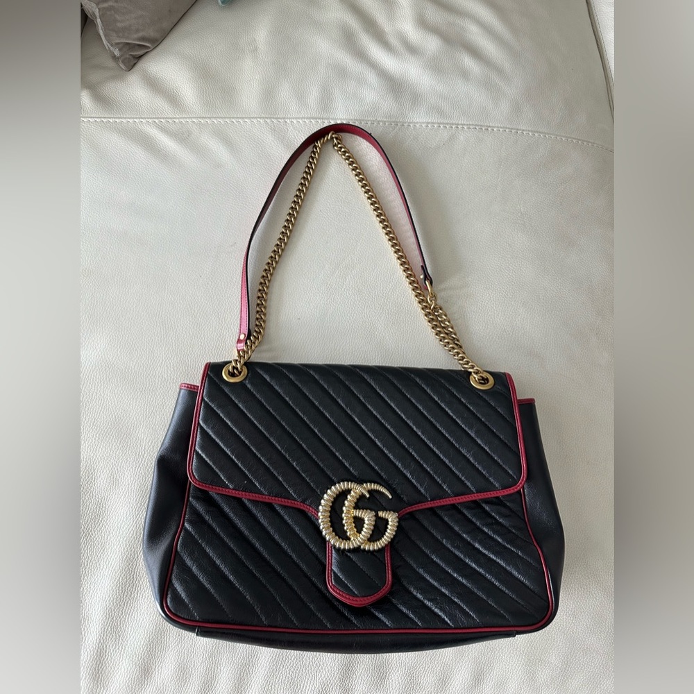GUCCI GG Marmont Quilting Large Shoulder Bag Double G Shoulder